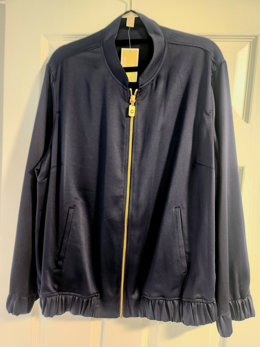 Navy Bomber Jacket with Gold Zipper